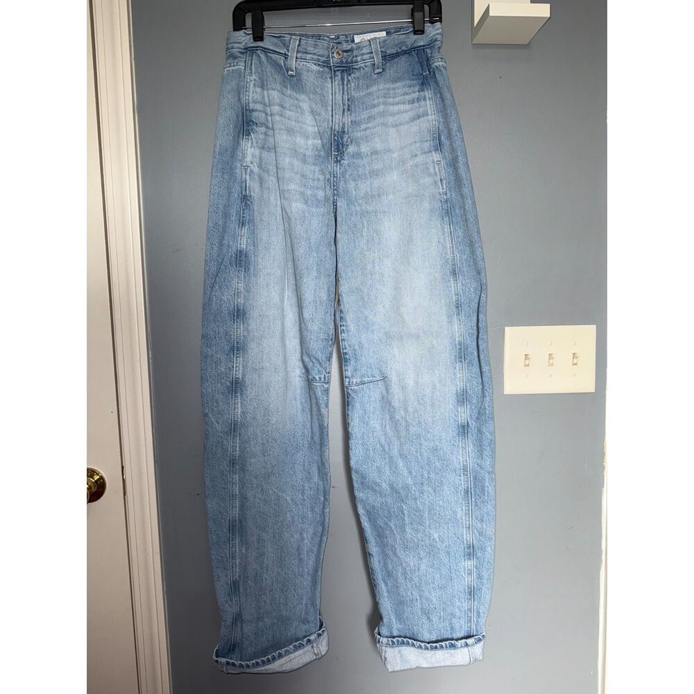 AG Mercer Light-Wash High Rise Cuffed Barrel-Leg Italian Fabric Jeans | Size 25